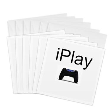 Imagem de 3dRose iPlay, fundo preto, branco, cartões de felicitações de controle de jogo, 15,24 x 15,24 cm, conjunto de 6 (gc_180063_1)