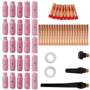 Imagem de Kit de tochas de solda TIG da HYDDNice, 58 peças, kit de consome de bocais de alumínio corporal, kit de consome de lentes de gás para soldagem TIG, conjunto de lentes de gás adequado para WP-17/18/26 Series TIG