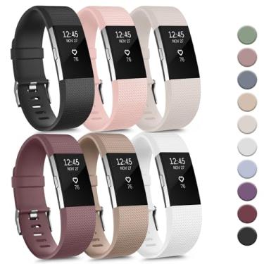 Imagem de Tobfit Pacote com 6 pulseiras esportivas compatíveis com Fitbit Charge 2 para mulheres e homens, pulseiras de substituição de silicone macio à prova d'água para Fitbit Charge 2/Charge 2 HR Fitness