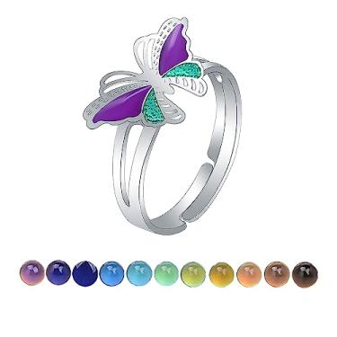 Imagem de AINILOVE Anéis com mudança de cor com sensor de temperatura, anéis fofos de tartaruga/golfinho/baleia/pinguim para meninas, presente de joias de festa de aniversário, Cobre, Pedra de humor