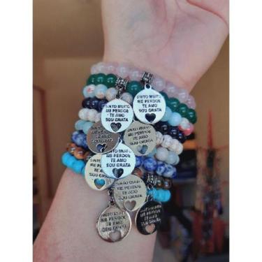 Imagem de Pulseira de pedras naturais com medalha Ho'Oponopono 8mm - Paz Interio