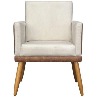 Imagem de Poltrona Decorativa Lis Corino e Pé Palito 30 Cm Castanho - Bege Suede Corino