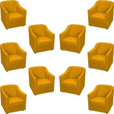 Imagem de Kit 10 Poltronas Decorativa Mila Pé De Plástico Cromado - Mostarda Suede