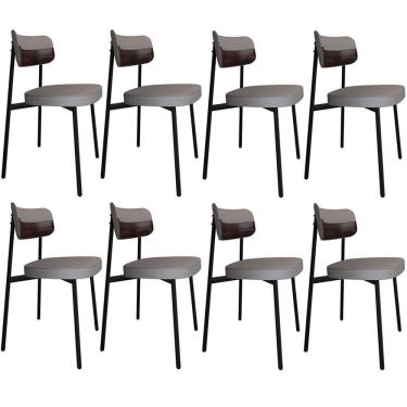 Imagem de Kit 08 Cadeiras Estofada Para Sala De Jantar Astrid Preto C01 Linho Cinza Courino Café - Lyam Decor
