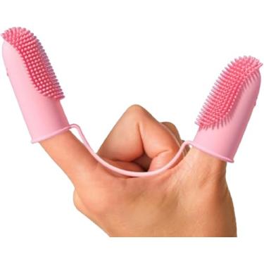 Imagem de ASEANAO Escova de dentes para cães, escova de dedo, escova de dentes de gato, limpeza de dentes (rosa)