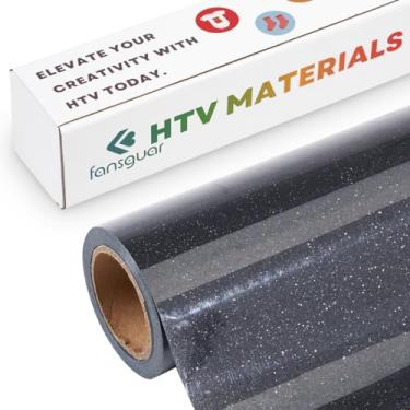 Imagem de FANSGUAR Rolo Htv Com Glitter Preto - 12" X 6 Pés, Vinil De Transferência Térmica Para Camisetas Diy, Presentes