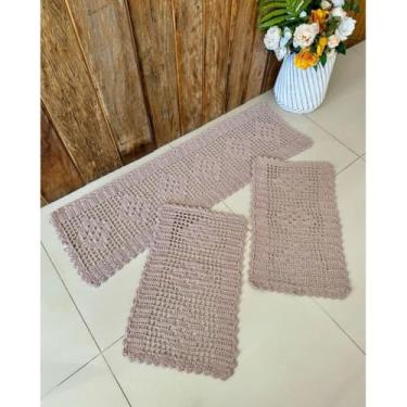 Imagem de Kit Tapete e Passadeira Cozinha Retangular 3 Peças Losango (Caramelo)