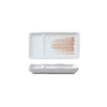 Imagem de Prato de lanche requintado de cerâmica minimalista retrô estilo japonês para casa - pincel branco marrom (prato de peixe de neve de 18 cm)