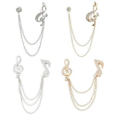 Imagem de UR URLIFEHALL 4 emblemas de notas musicais com corrente pendurada broches temáticos de música corrente de alfinete de lapela para roupas de terno, chapéus, jeans, artesanato decorativo