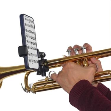 Imagem de Lira de telefone para trompete, suporte de telefone para trompetistas militares, leve e resistente, ajustável em 360°, compatível com telefones de 4 a 7 polegadas, perfeito para acompanhamento,