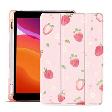 Imagem de MAYCARI Capa com design de margarida de morango para iPad Mini 8,3 polegadas 2021 com suporte de lápis, flores florais fofas para iPad 6ª geração, capa protetora traseira de TPU macio para dormir/acordar automática, capa fina para mulheres