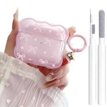 Imagem de Linda capa transparente para AirPods 4 rosa, design de laço feminino, TPU macio, à prova de choque, Kawaii, Apple iPod 4ª geração, capa com kit de limpeza e chaveiro para meninas