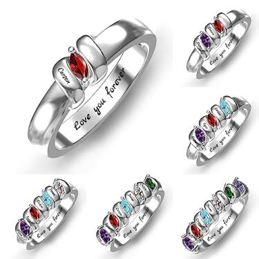 Imagem de AREH Pedras de nascimento personalizadas para mãe anel de prata esterlina 925 com pedras de nascimento simuladas gravadas 1-6 nomes de família anéis personalizados para mulheres, pedra preciosa,