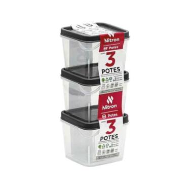 Imagem de Jogo 3 Potes Quadrado Multiuso Pp 250ml - Nitron, Preto