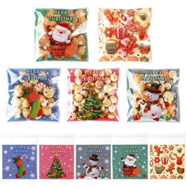 Imagem de Sacos de presente de celofane de Natal, 200 peças de sacolas autoadesivas de presente de Natal, saco de biscoito de plástico para biscoitos de Natal, presente de petisco, faça você mesmo, bolsa