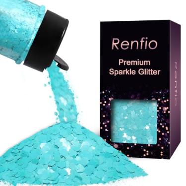 Imagem de Renfio Glitter azul macaron grosso, 50 g, glitter azul doce para globo de neve, flocos de lantejoulas hexagonais pastel para copo de globo de neve, artesanato, resina, decoração de festival, rosa