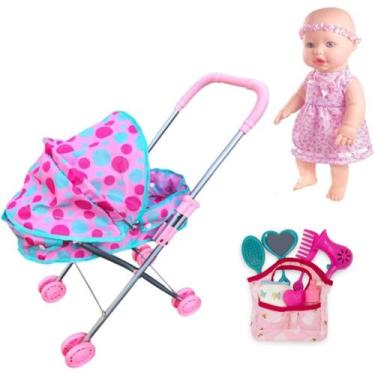 Imagem de Kit Boneca Sapeka Faz Xixi Carrinho Berço Bolsa Maternidade - Milk Bri