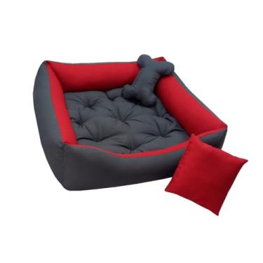 Imagem de Cama Para Cachorros/Tamanhos, P .M. G (Vai CAPA COM ZÍPER Para a Almofada Central e Com Brinquedos que são uma amlfadinhas e um ossinho) (Cinza e Rosa, Pequeno)