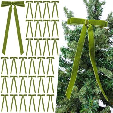 Imagem de Giegxin 30 peças 28 x 13 cm laços de veludo para guirlanda de árvore de Natal, enfeites de guirlanda de Natal grande, vintage, laços de fita de veludo duplo para decoração de casa de Natal, decoração