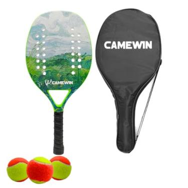 Imagem de Kit Raquete Para Beach Tennis Profissional em Fibra Carbono Com Capa Protetora e 3 Bolinhas de Beach Tennis Para Iniciantes e Profissionais (Verde Grama)