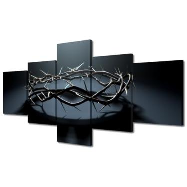 Imagem de Jesus Cristo Coroa de Espinhos com Sombra Real Pôster Arte em Tela Impressões Arte Decoração de Casa para Sala de Estar Imagens de Casa Moderna 5 Painéis Pintura Impressa HD Arte Emoldurada Pronto