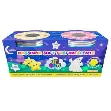 Imagem de UTIGUTI Massinha Soft Fosforescente, Massa para Modelar Colorida Brilha no Escuro, em 2 Potes de 140g, Amarelo e Rosa