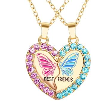 Imagem de MJartoria Colar BFF para 2, colares de melhor amigo, design fofo, presente de dia dos namorados, pingente de coração, colares de amizade, 18‘’, Metal, Sem Pedra Preciosa