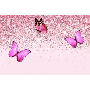 Imagem de Painel de Lona Borboletas Glitter Rosa - Fabrika de Festa, 150x100cm