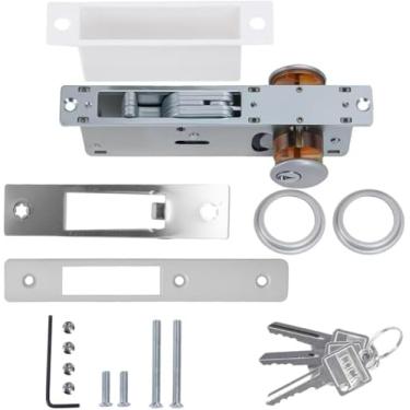 Imagem de Fechadura de cilindro com fechadura de encaixe - Fechadura de encaixe para porta de loja comercial - Fechadura de fechadura de cilindro duplo, lingueta de gancho traseiro de 3,8 cm para portas de