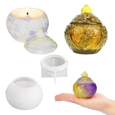 Imagem de ATYUSVIC Molde de resina com tampa, molde de silicone floral em relevo para organizador de resina epóxi, pote de vela de gesso, caixa de armazenamento de joias de doces, artesanato, decoração de mesa