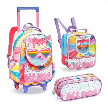 Imagem de Kit Mochila De Rodinhas Meninas Lancheira Estojo - Rosa