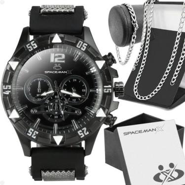 Imagem de relogio masculino aço inox + cordão grumet prata + pulseira inoxidável
