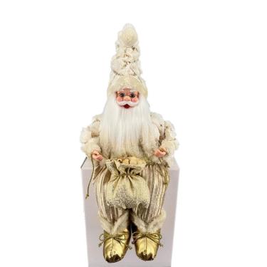 Imagem de Papai Noel Sentado Musical Creme/Gold Decoração Natal 40Cm