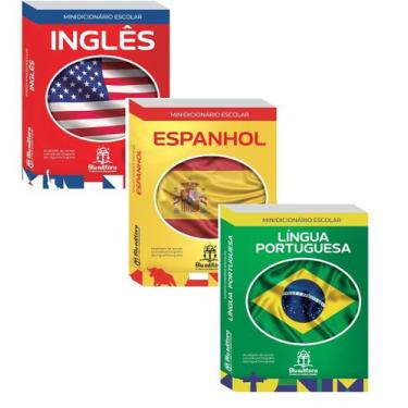 Imagem de Kit 3 Mini Dicionários Escolar Língua Portuguesa, Espanhol e Inglês - 