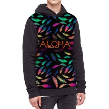 Imagem de Moletom Com Capuz Pena Psicodelica Aloha Ref:315 - smoke, Preto, GG