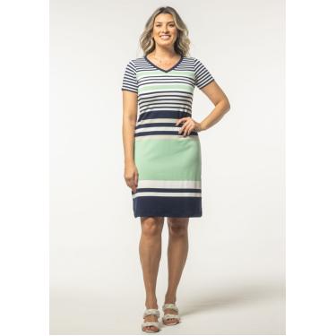 Imagem de Vestido Pau a Pique Listrado Verde e Azul Marinho