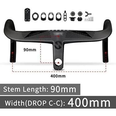 Imagem de Guidão Integrado, Novo Guidão Integrado De Estrada De Carbono 28,6 Mm Guidão De Carbono Com Suporte De Computador De Bicicleta Guidão Peças De Bicicleta, Black, 400X110mm