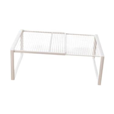 Imagem de KiBcsLic Prateleira de armazenamento de metal resistente e reutilizável, prateleira expansível, organizador de prateleiras para pratos de despensa, White M