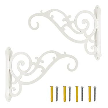 Imagem de Sunshine Iron Suporte de plantador de metal pendurado, 2 pacotes de ganchos de parede para alimentadores de pássaros pendurados, lagarto, sinos de vento, casaco, decorativo interno externo (branco)