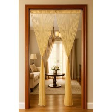 Imagem de Kit 2 Cortinas de Corda Decorativa Champagne 1x2m | Cortina de Fios Metálicos em Poliéster | Divisória de Ambientes e Janela | Elegância e Brilho Suave