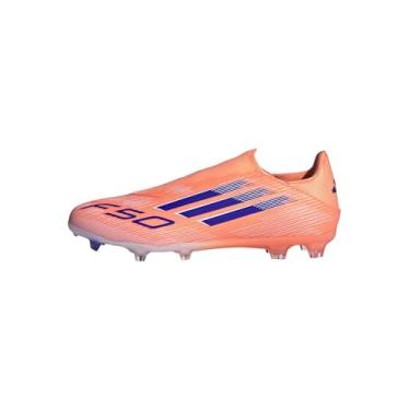 Imagem de adidas Tênis unissex adulto F50 League sem cadarço firme, Laranja/azul claro/branco, 12.5 Women/11.5 Men