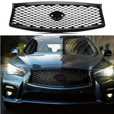 Imagem de MotorFansClub Grade superior para para-choque dianteiro compatível com Infiniti Q50 2014-2017 preto brilhante