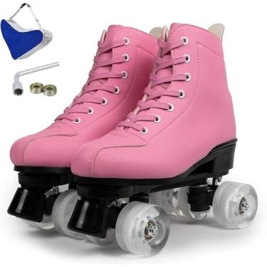 Imagem de Patins Femininos Patins Brilhantes Para Adultos Mulheres Homens Patins De Couro Pu Para Ambientes Internos Ao Ar Livre Com Bolsa De Sapatos E Ferramentas, C, 35
