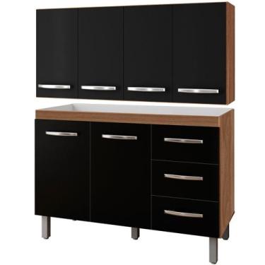 Imagem de Balcão para Pia 2 Portas e Armário Aéreo 4 Portas Porto Savana / Preto