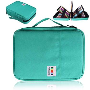Imagem de AYVANBER Estojo de lápis de cor com 220 compartimentos para canetas de gel à prova d'água, bolsa organizadora portátil para pintura artística, estojo de armazenamento prático para canetas de aquarela ou marcadores e artigos de papelaria (verde)