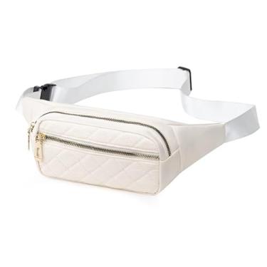 Imagem de Bolsa de cintura moderna, bolsa transversal no peito, pochete de lona leve com vários compartimentos para homens e mulheres, Branco, Carteira