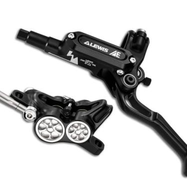 Imagem de Lewis AE Kit de freio a disco hidráulico de bicicleta de 4 pistões, dianteiro e traseiro, pinças de 4 pistões, leve, frenagem MTB potente, não para SURRON ou Talaria (preto)