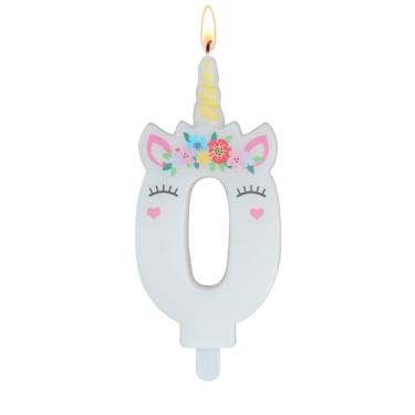 Imagem de Vela de aniversário de unicórnio – Vela de aniversário número 0, decorações de aniversário de unicórnio para meninas, velas para topo de bolo, decoração de festa