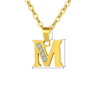 Imagem de JUANKIKI Colares com inicial banhada a ouro 14K para mulheres, colar de aço inoxidável, fofo, personalizado, monograma, nome, colar para mulheres, presente para uso diário, Aço inoxidável, Zircônia