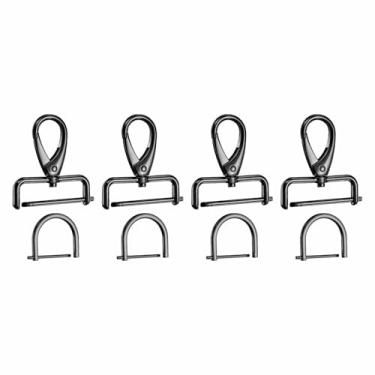 Imagem de HARFINGTON 4 peças de gancho de pressão destacável fecho giratório 5/32" (3,8 mm) fecho de garra de lagosta de liga de zinco com 4 anéis D parafuso em manilha para chaveiro, alça de bolsa, preto